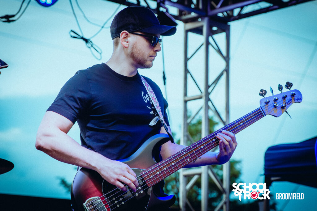 Isaac Askew playing bass at the Hellfest School of Rock Broomfield end season show